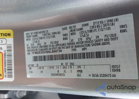 2022 Ford Bronco from USA, damaged, VIN 1FMDE5DH8NLB86730